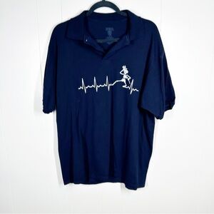 Jerzees Skeleton Flat Line Graphic Dark Blue Short Sleeve Polo Large